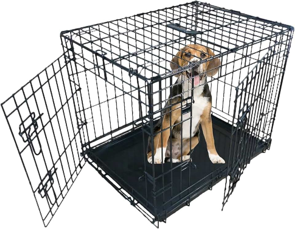Ellie-Bo Hundekäfig, Welpenkäfig, klein, 61 cm, schwarz, klappbar, mit 2 Türen, mit Metall-Bodenschale, die sich nicht zerbeißen lässt