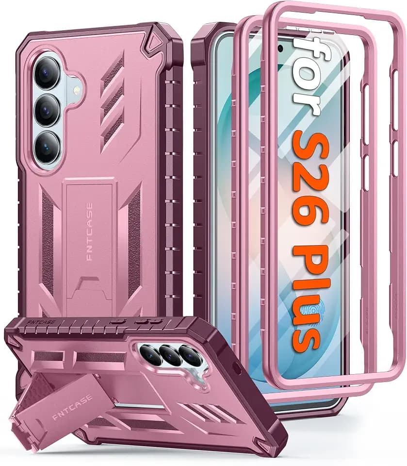 FNTCASE for Samsung Galaxy S26+ Plus Case, Rugged Kickstand, 2 Front Frames