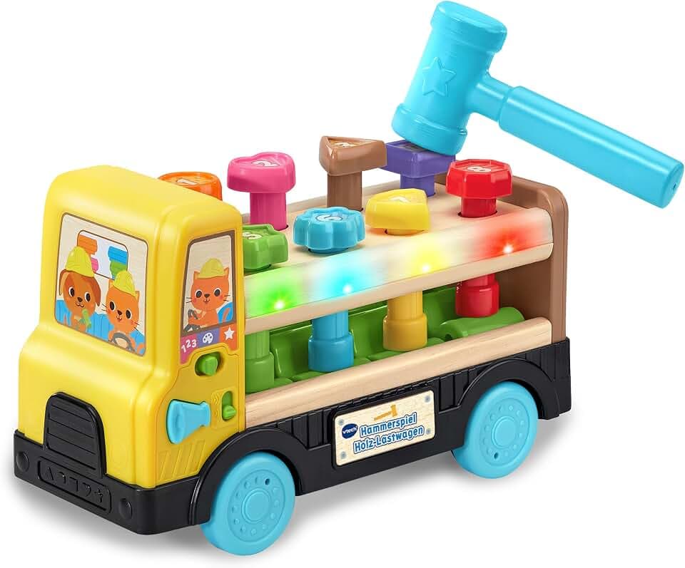 VTech Interaktiver Holz-Lastwagen mit Hammer | Lernspielzeug mit Licht
