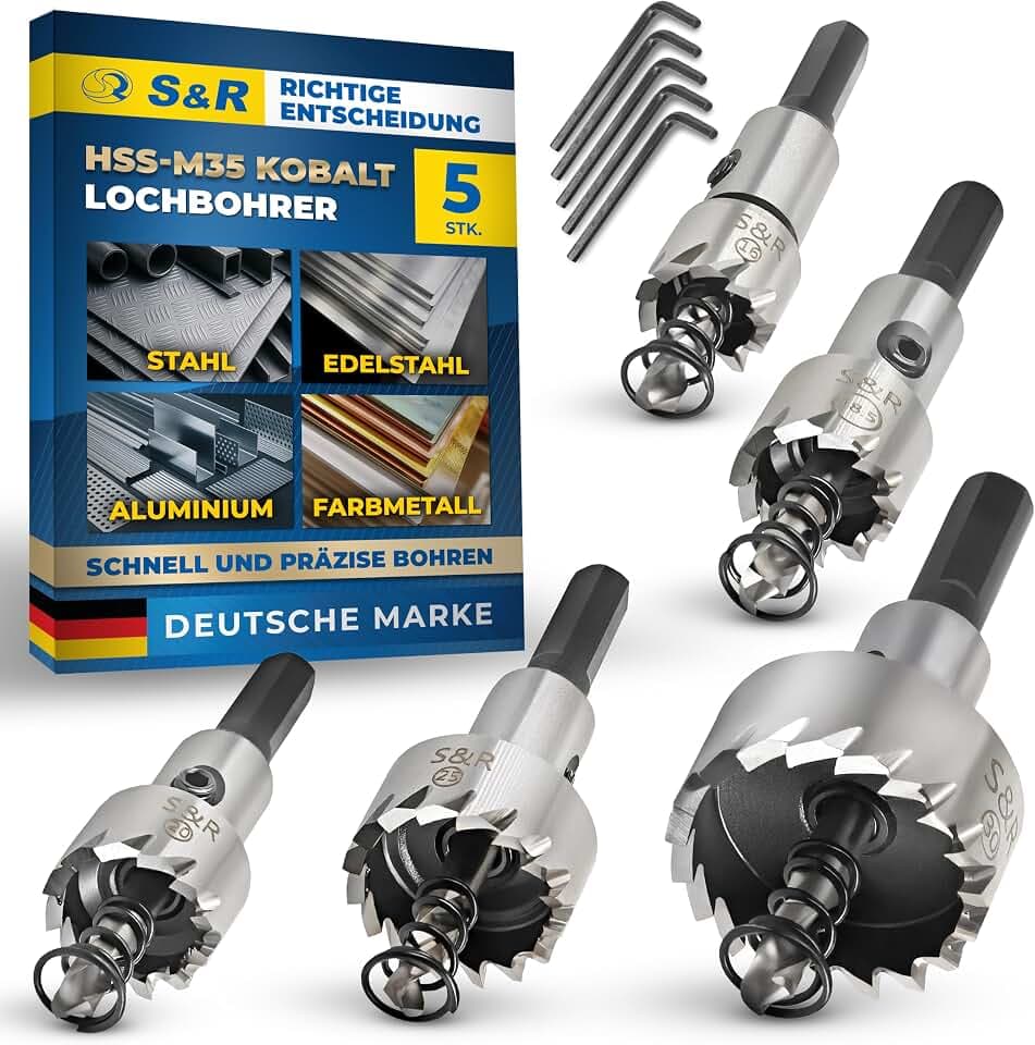 S&R Lochsäge Set 5 teilig 16/18,5/20 / 25/30 mm, HSS COBALT Stahl