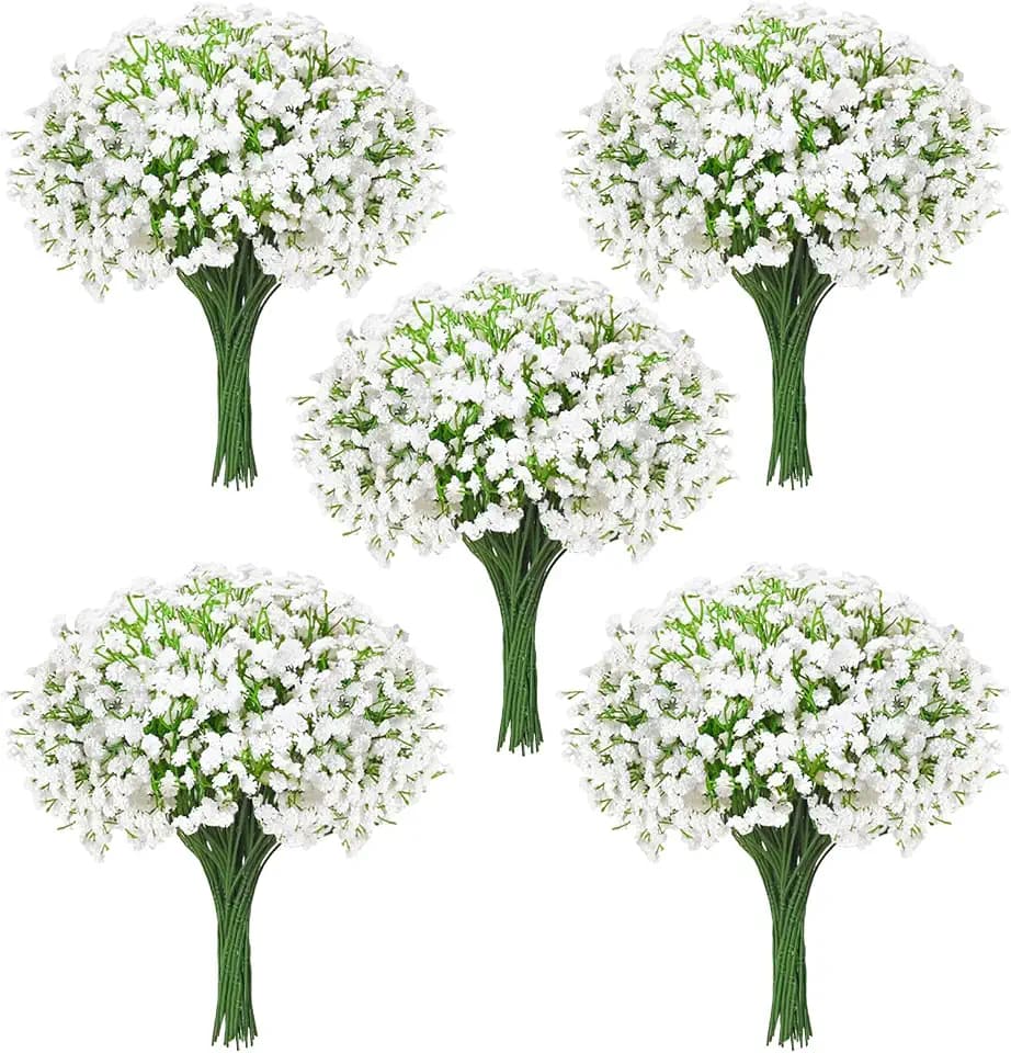100 Pcs Real Touch Babys Breath Artificial Flowers, White Fake Flowers Baby Breath Flowers Artificial Bulk with Stems Decorations for Vase Wedding Party Garden Home Decor Centerpiece Arrangements