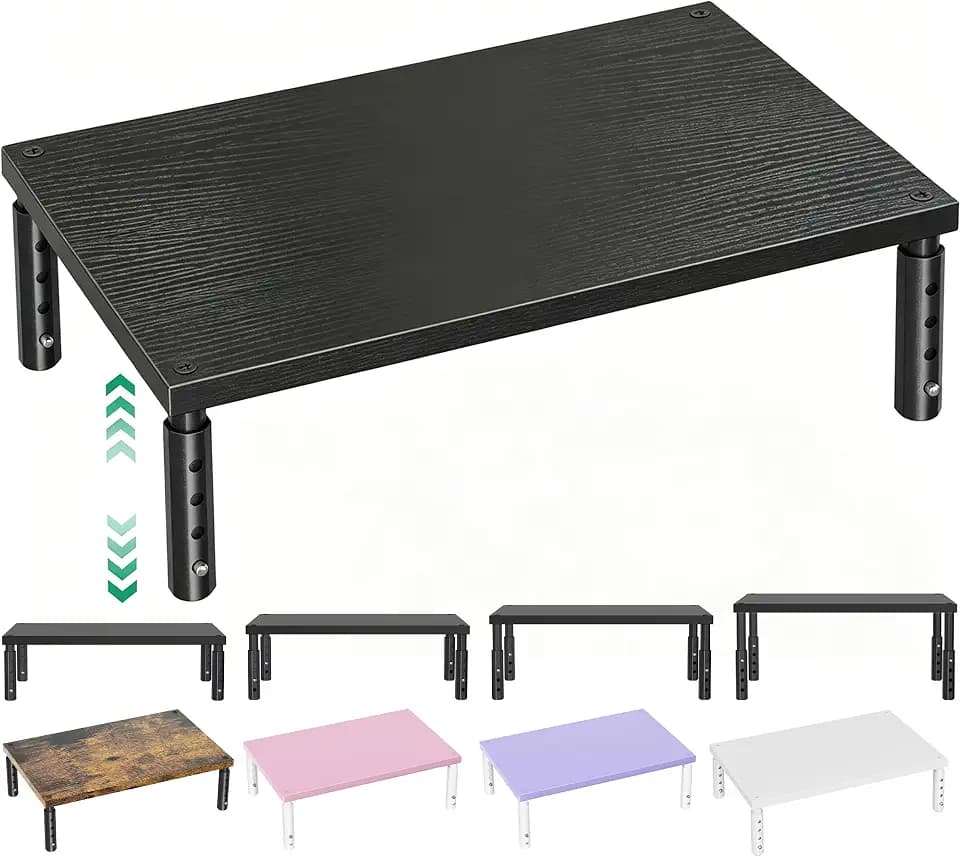 OPNICE Adjustable Monitor Stand Riser for Desk, Wood Computer & Laptop Stand, Desk Organizers and Accessories, Office Desk Accessories & Workspace Organizer for Home Office Supplies, Black