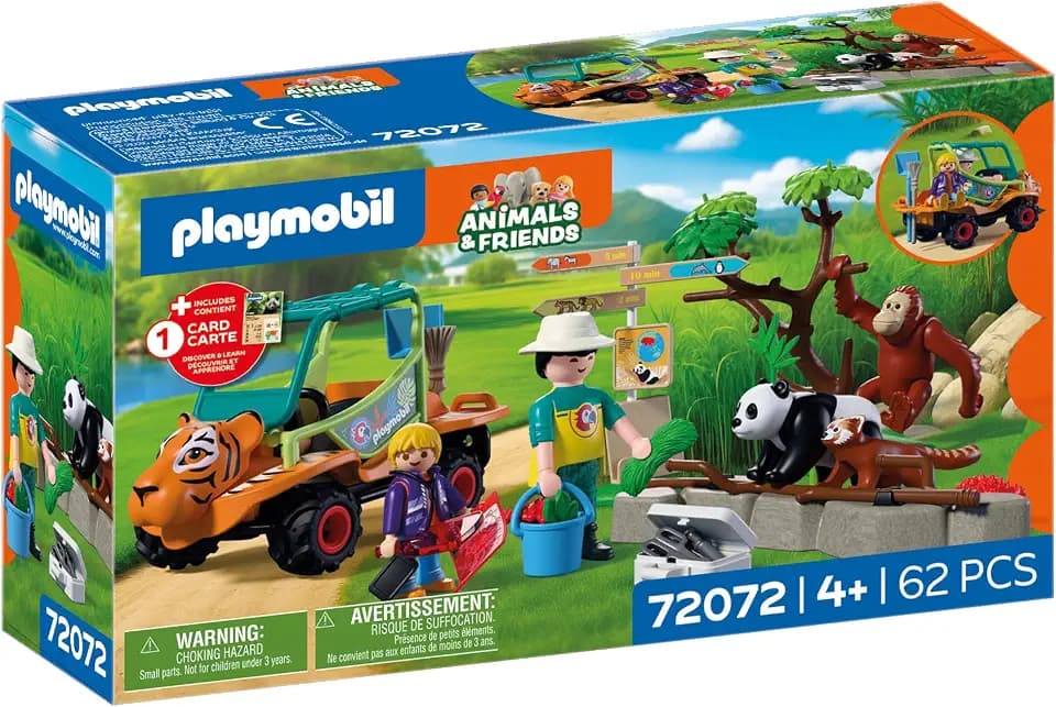 Playmobil | Animals & Friends | Zookeeper with Vehicle | Vehicle with Tiger Head Design and 3 Animals | Children's Toy for Ages 4 and up | 72072