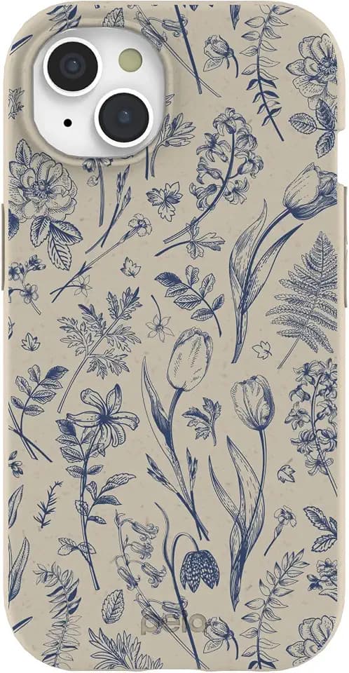 Pela | Phone Case Compatible with iPhone 15 | Limited Edition | Supports Wireless Charging | Cute Eco Friendly | Indigo Bouquet