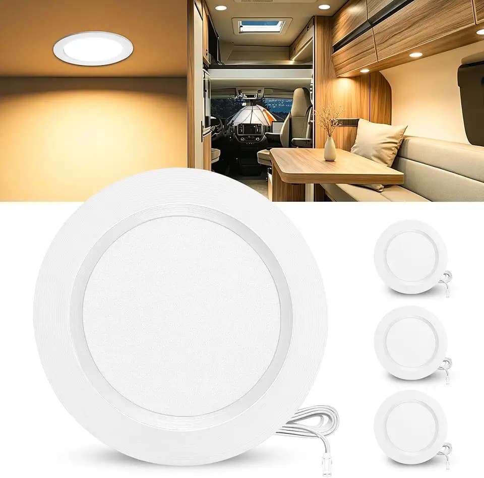 3er Set LED Einbaustrahler 12V, 3000K Warmweiß 3.5W Alu LED Spot Dimmbar, Möbeleinbauleuchte Lochmaß 55-58mm und 12mm Flach, IP44 Einbauspots für Wohnmobil Wohnwagen Boot, Weiß