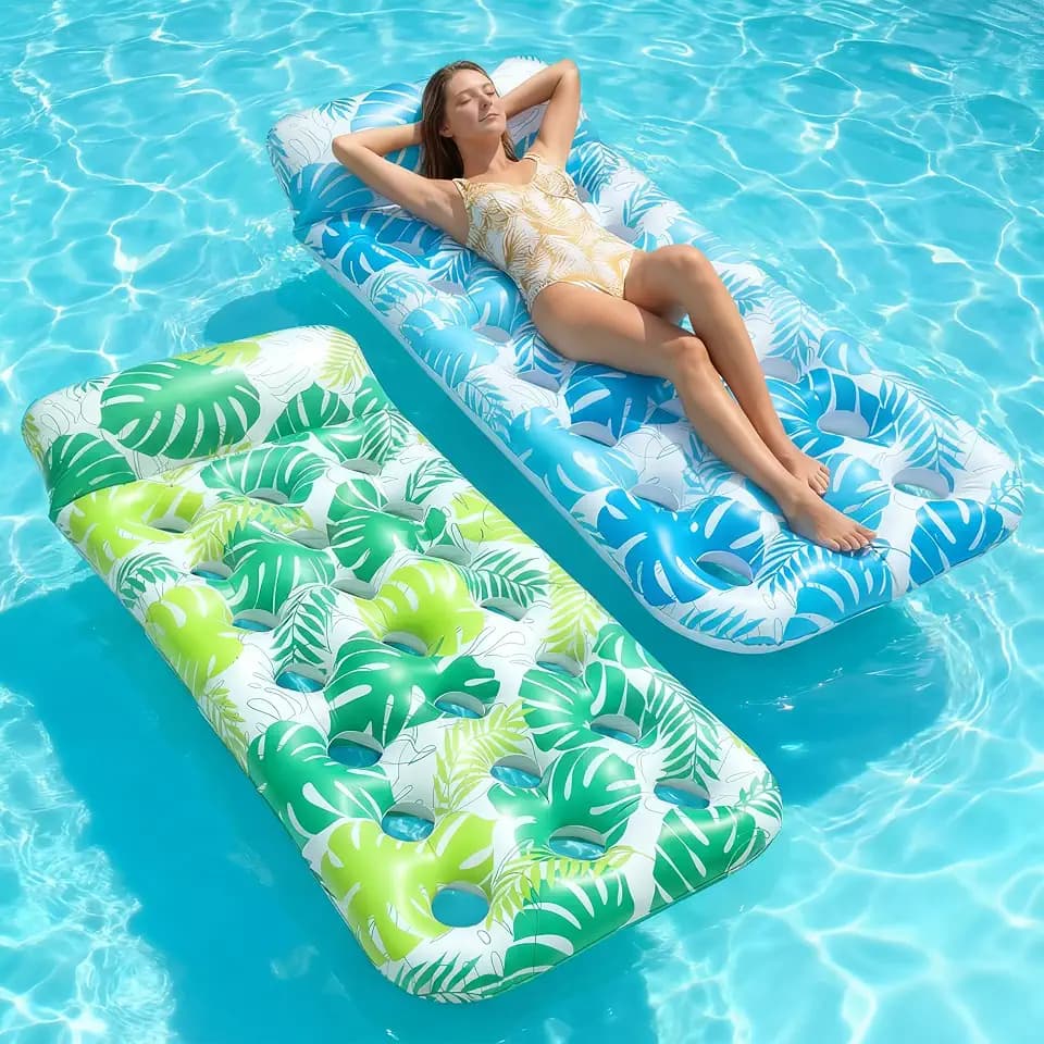FindUWill Inflatable Pool Float Lounger, 2 Pack Pool Floaties Rafts for Adults, Floating Lounger with Headrest