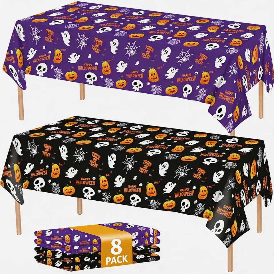 ATFUNSHOP 8 Packs Halloween Tablecloth Disposable Table Cover 54X108 Halloween Decorations Kids Birthday Party Decor for Kids, Spooky Waterproof Spillproof Table Cloth - Perfect for Dinner
