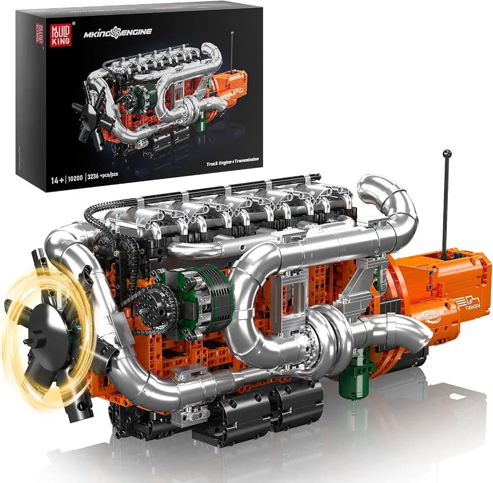 Mould King 10200 Technik V8 Motor Bausatz Bausteine Modell Klemmbausteine Motor mit Übertragungsfall Simulation LKW Auto Engines kit für Erwachsene(3472 Teile)