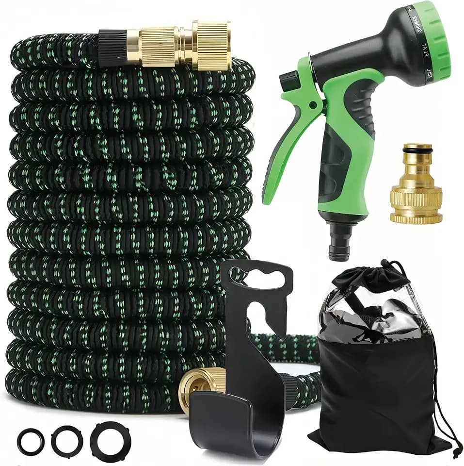 Gartenrohr erweiterbarer Gartenschlauch-Set (100FT), mit 10-Funktions-Spritzköpfen, extrem elastischer Schlauch mit 1/2" und 3/4" 2-in-1-Messingverbindungen für Garten
