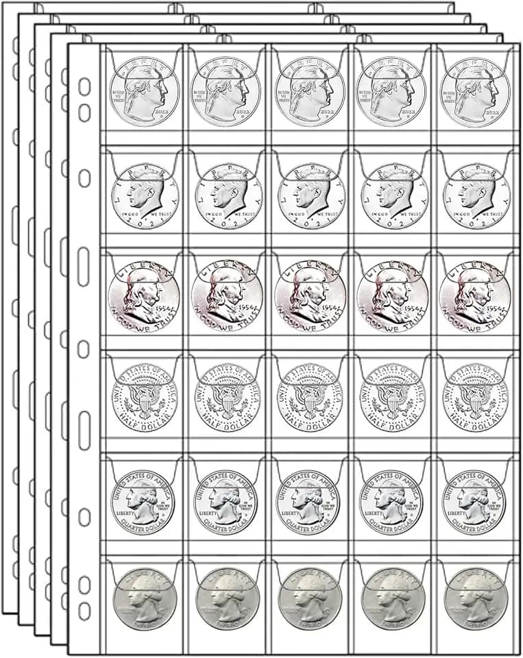 MUQING 600 Pockets Coin Sleeves, 20 Sheets Coin Pages