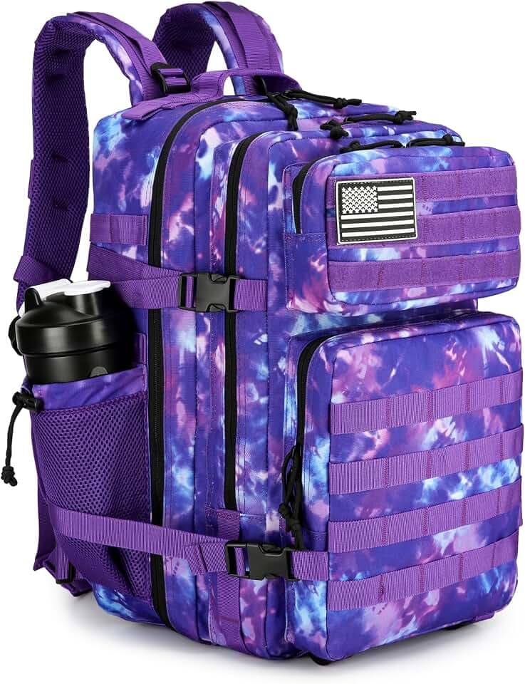 Lovelinks21 45L Tactical Assault Backpack 3 day assault pack with Molle Waterproof backpack Rucksack for Tactical Backpacks (Purple Camo)