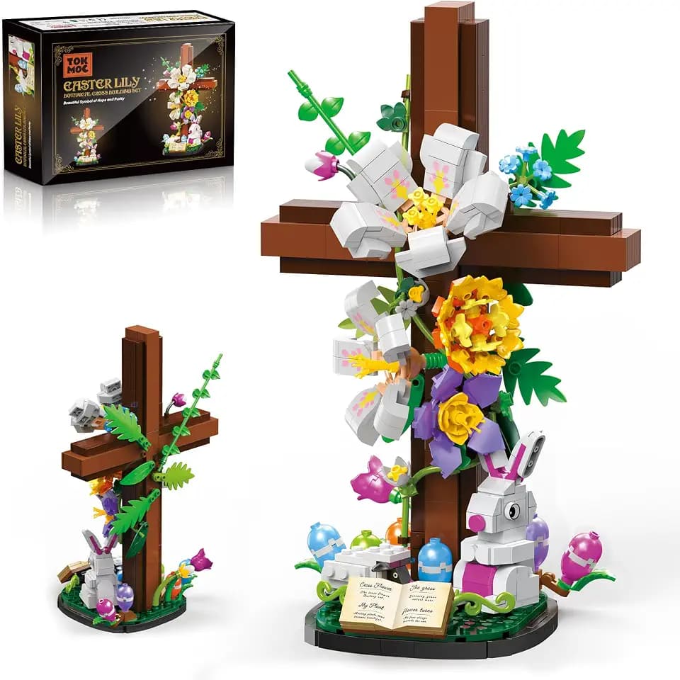 HiDectee Cross Flower Building Set for Kids and Children, 694PCS Jesus Botanical Lily Cross with Bible Base & Spring Garden - Religious Christian Faith Gifts for Mom & Grandma - Spiritual Home Decor