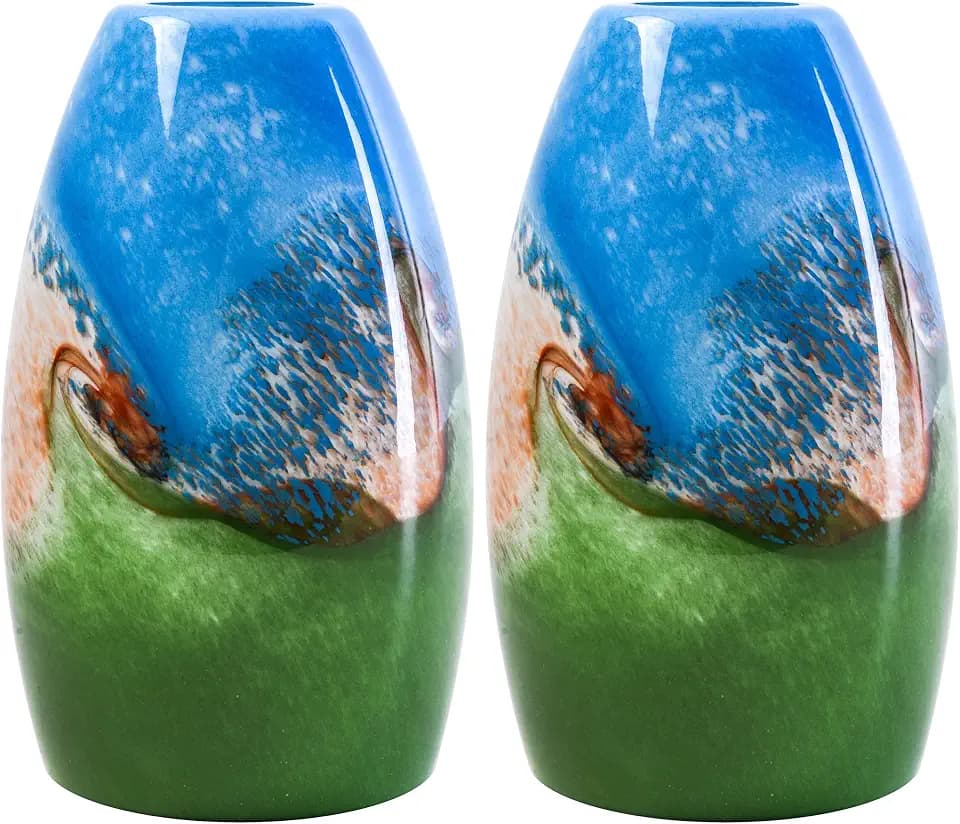 GO&SO Blue-green Glass Lamp Shade Set of 2,7.8" H x 4" D,Oval Pendant Light