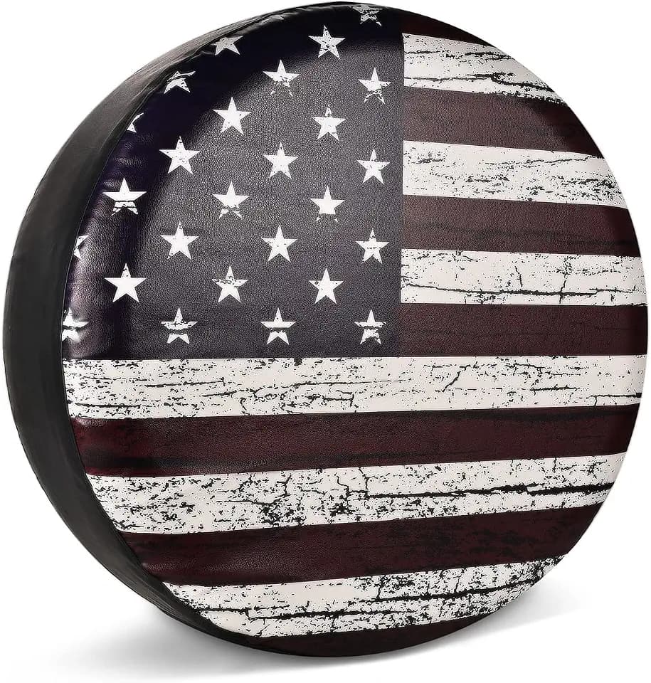 USA Flag Spare Tire Cover Waterproof PVC Leather for RV SUV (18 Inch)