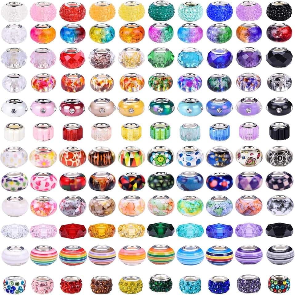 100 Stück Bunte Perlen zum Auffädeln Perlen mit Großem Loch Kandi Beads Bastelperlen für Armbänder Halsketten Schlüsselanhänger Schmuckherstellung Basteln (Bunt-Mix)