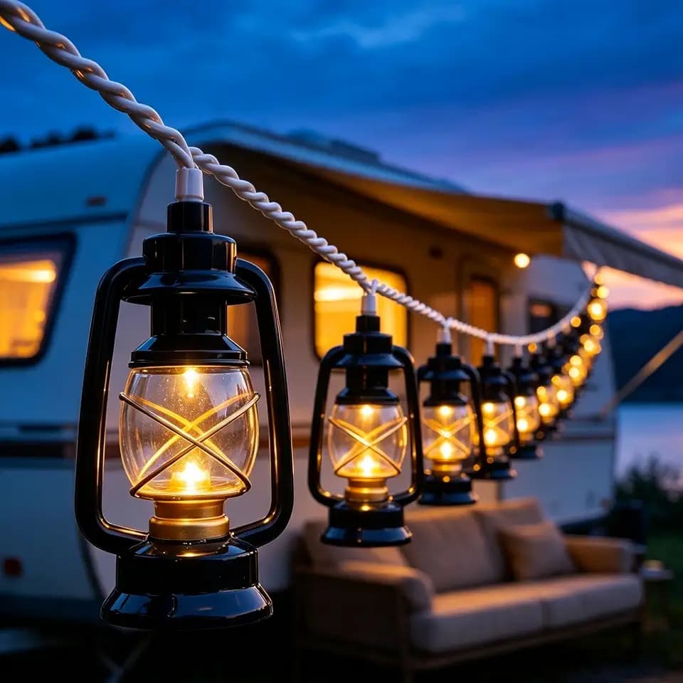 Vintage Kerosene Lantern String Lights 8.5FT, 10 LED Black Oil Lamp Camping
