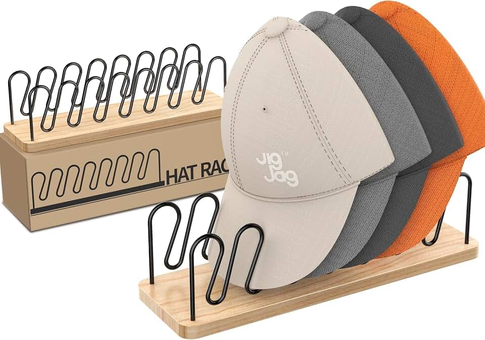 Hat Organizer for Baseball Caps 2 Pack, Premium Wood and Metal Design Hat Storage for 14 Baseball Caps, Tabletop Hat Racks for Closet, Dresser, Entrance (2PCS)