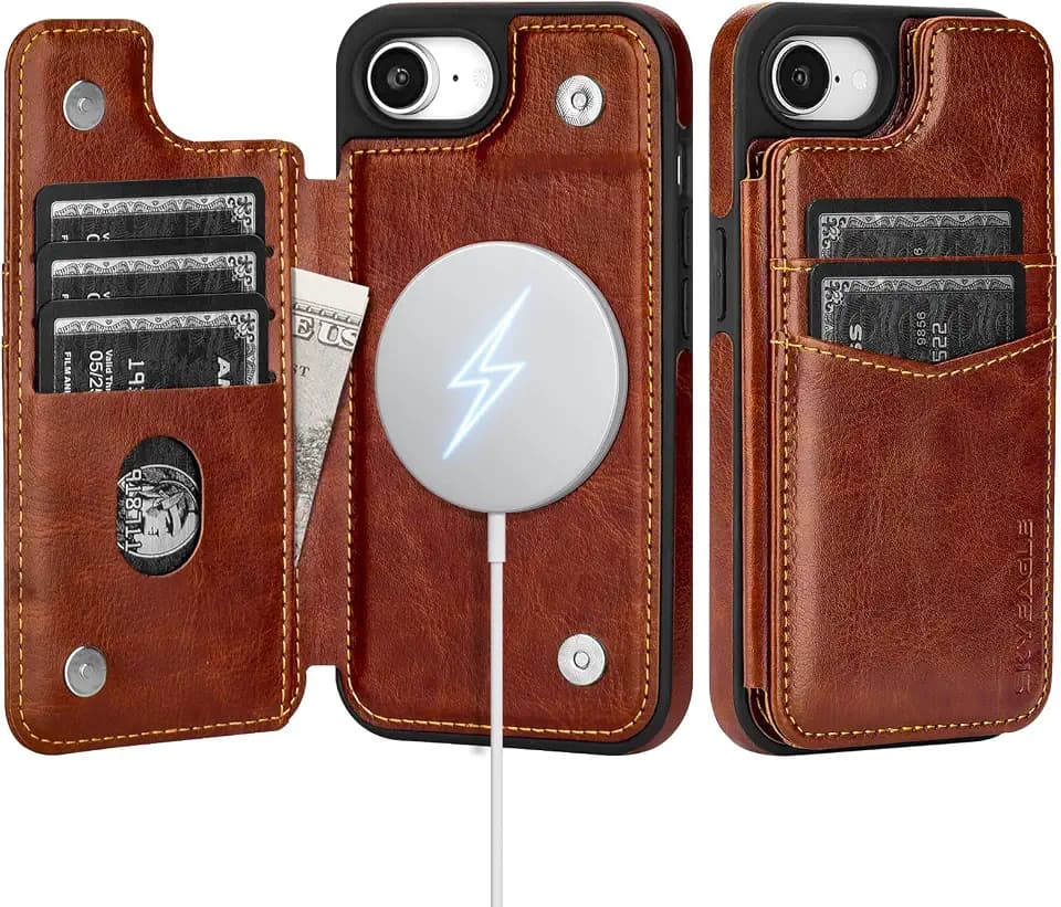 SkyEagle Compatible with MagSafe iPhone 17e / 16e Case Wallet,Brown