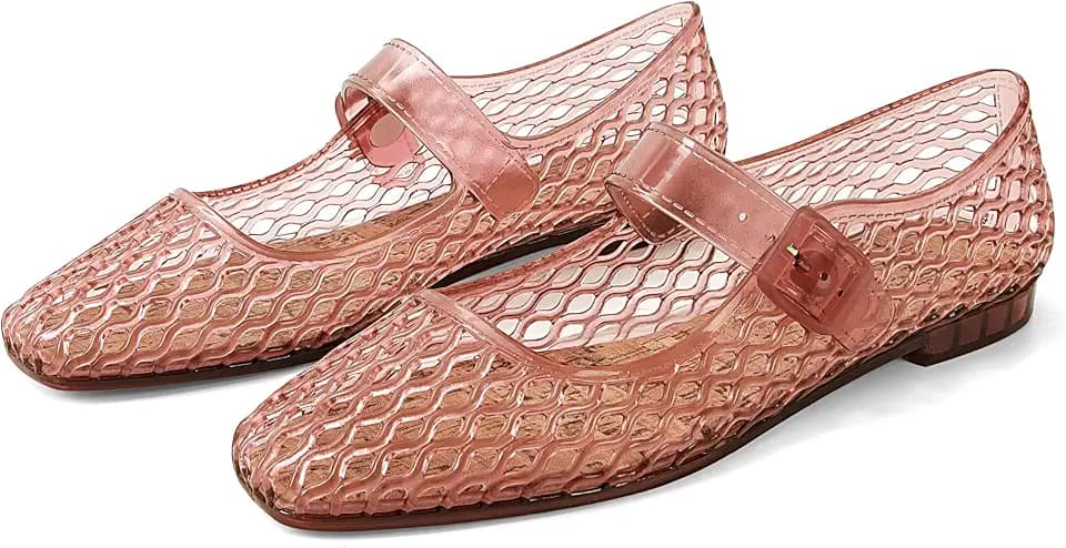 DOEYG Jelly Mary Ballet Flats for Women Jelly Sandals Shoes Women Beach Jellies Mary Jane Flats Ballerina Shoes