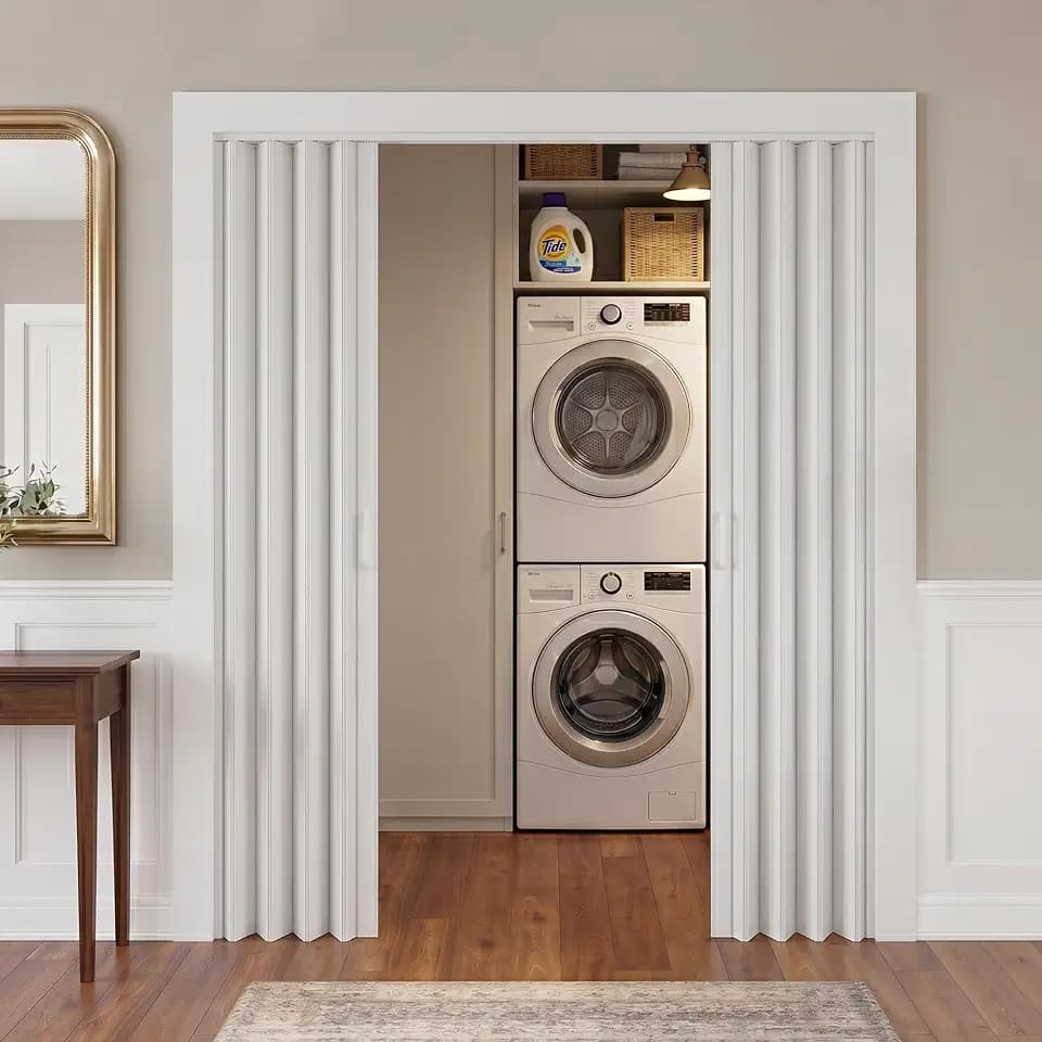 SMARTSTANDARD 60x80 Double PVC Accordion Door Interior, Double Layer, White