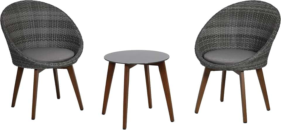 greemotion Balkonmöbel-Set Auckland, Sitzgruppe aus Aluminium, Polyethylengeflecht und Glas, Balkonset mit Tisch, zwei Stühlen und zwei Sitzkissen
