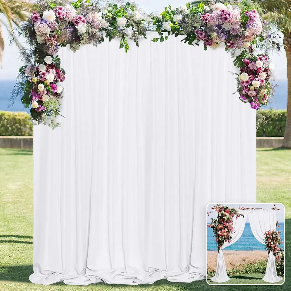 White Backdrop Curtain for Wedding Decor Holiday Party, 5ft x 8ft, 2 Panels