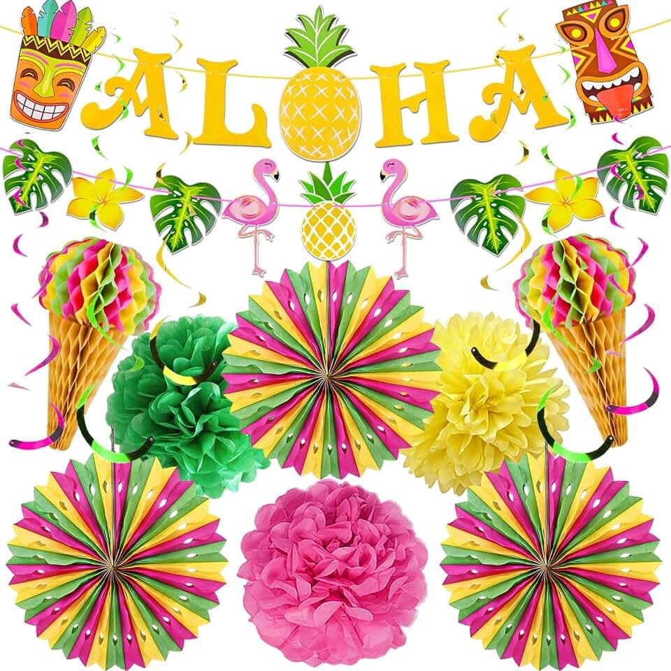 16 Stück Hawaii Party Deko, Aloha-Thema Dekoration für Sommerparty, Poolparty, Strand, Tiki-Bar/Cocktailbar – Tropische Beach-Party-Dekoration