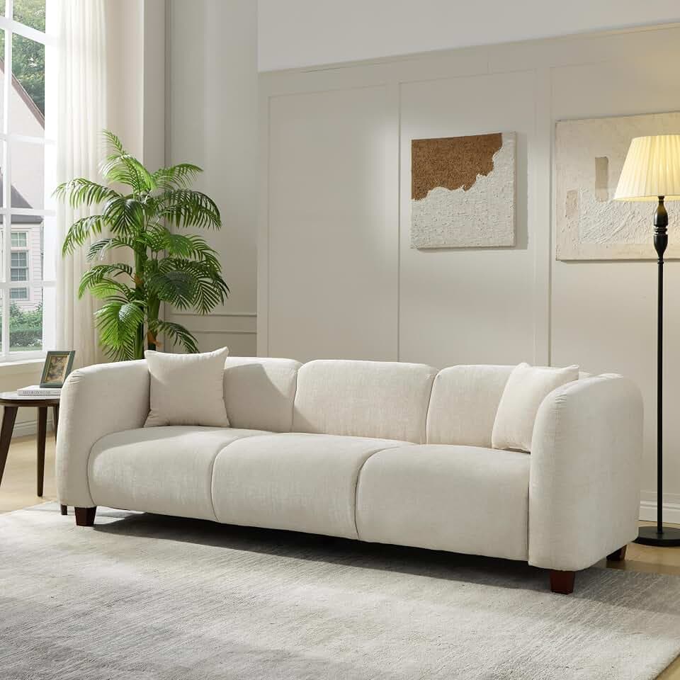 Merax 87" Beige Chenille Couch 3 Seater Modern Sofas for Living Room