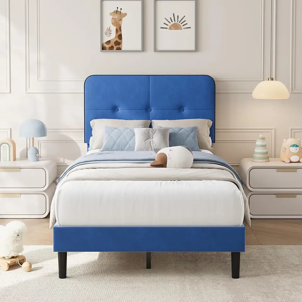 Garvee Twin Bed Frame, Velvet Upholstered Platform Bed Frames