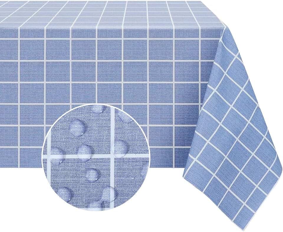 Romanstile Rectangle Vinyl Tablecloth, 100% Waterproof Oil-Proof Checkered Plastic Table Cloth, Heavy Duty Wipeable Table Covers for Dining, Camping, Picnic, Outdoor - 52 x 70 Inch, Blue