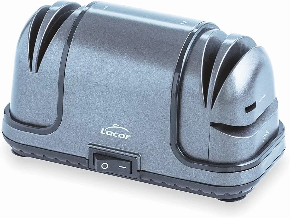 Lacor - 69341 - TitanPRO Messerschärfer, elektrisch, ideal für Schere oder Schleifmaschine, grobe und feine Schärfe, metallisches Finish