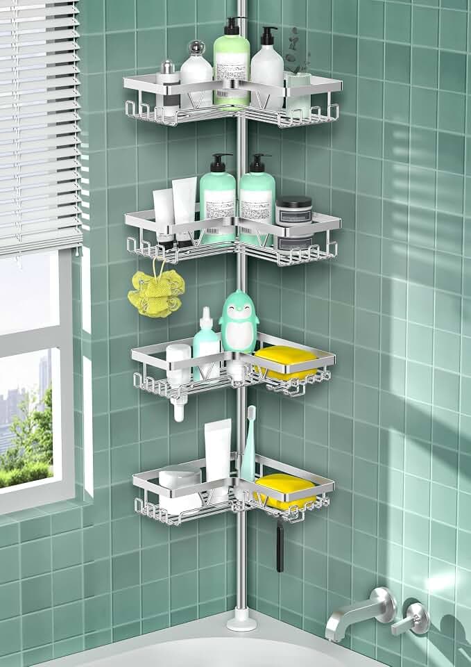 Duschablage ohne Bohren, Teleskop Duschregal von 25 bis 114 Zoll Edelstahl
