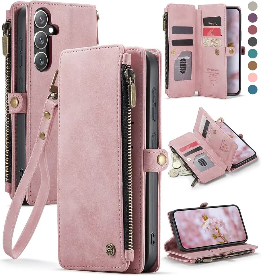 Defencase for Samsung Galaxy S25 Wallet Case with RFID Card Holder, Pink