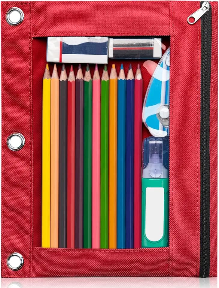 Forvencer Pencil Pouch for 3 Ring Binder, Clear Window Pencil Case Binder