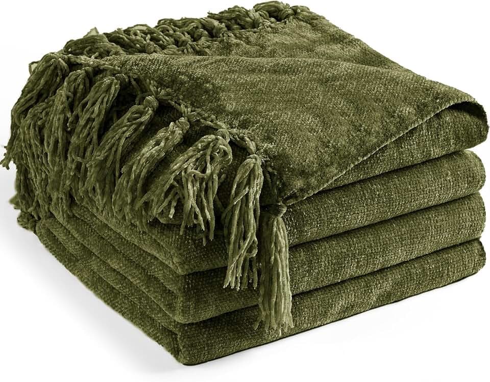 Chenille-Überwurfdecke für Couch, 127,7 x 152,4 cm, weiche, gemütliche Überwurfdecke mit Fransenquaste für Bett, Sofa, Stuhl, leicht, gestrickt, dekorativ, Bauernhaus, Boho-Überwurf, Decke