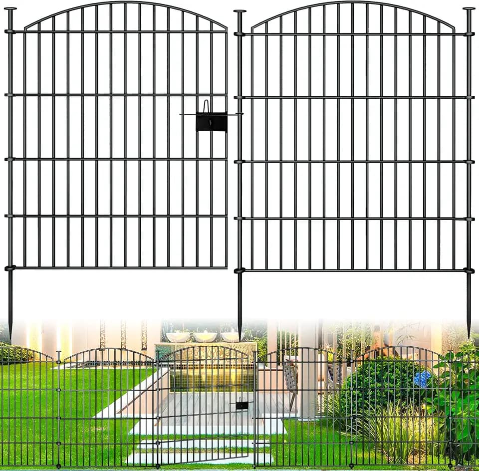 10‑Panel No‑Dig Metal Garden Fence 32"H x 23.6'L Dog Fence Outdoor for Yard