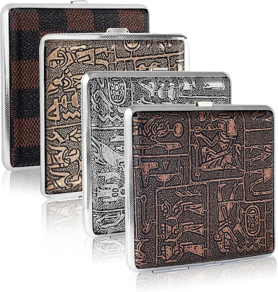 4 Stück Zigarettenetui, Zigarettenbox für 20 Zigaretten, Zigarettenetui Metall mit Gummiband, Cigarette Case 10 * 10 * 2 cm, Zigarettenschachtel für Männer Frauen Geschenk Hosen Hemdtaschen
