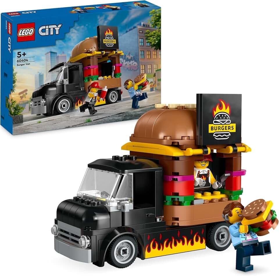 LEGO City Burger-Truck, Bauset mit Spielzeug-Auto für 5-jährige Kinder, Imbisswagen Minifigur und Zubehör, lustiges Geschenk für Jungen und Mädchen 60404