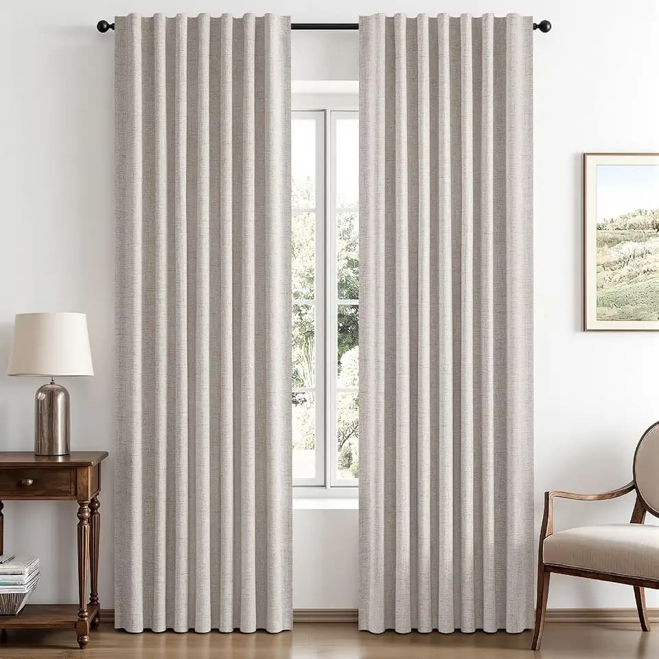 MIULEE 100% Blackout Linen Curtains for Bedroom 52 x 84 Inch Ivory 2 Panels