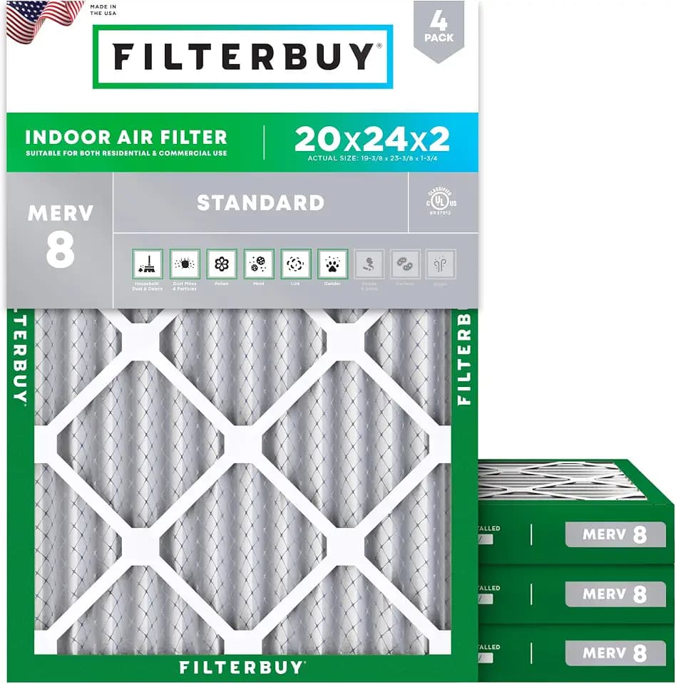 Filterbuy 20x24x2 Air Filter MERV 8 Dust & Allergy Defense (4-Pack)