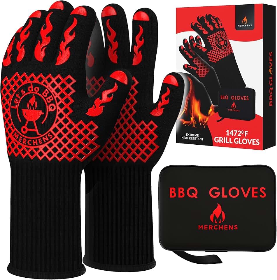 BBQ Grill & Oven Gloves 1472°F Heat Resistant | Storage Case & Gift Box