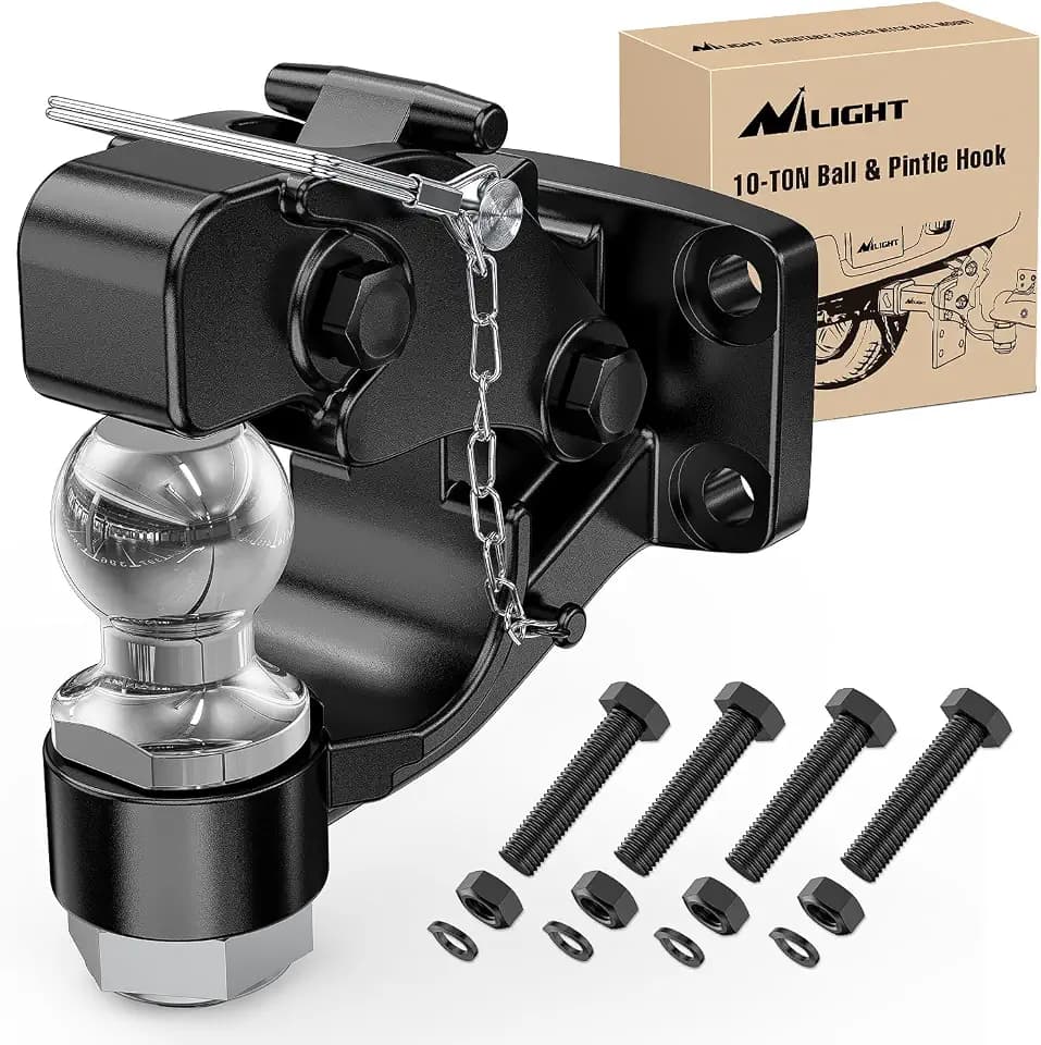 Nilight Pintle Hook Trailer Hitches Receiver Hook Combination 2” Hitch Ball with Mounting Kit, 12000LBS Black Bolt On Adjustable Powder-Coated