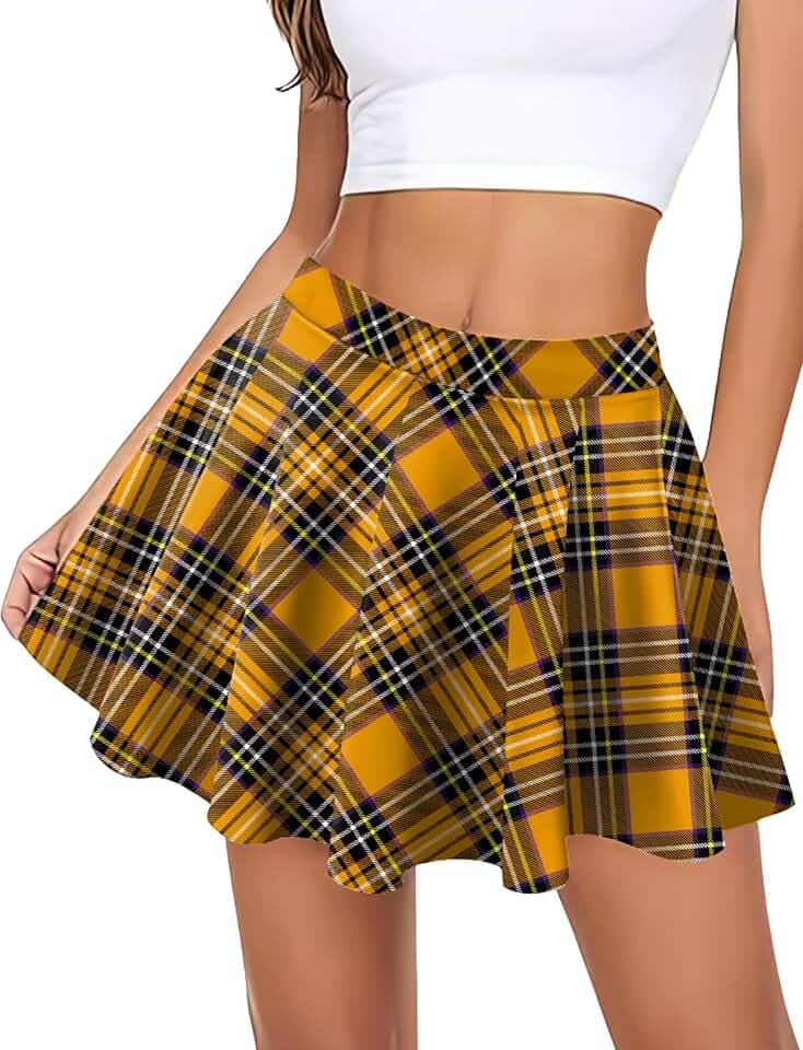 Maeau - Rock Damen Karomuster Faltenrock Hohe Taille Kurzer Tartan-Röcke Vintage Skaterrock S-L