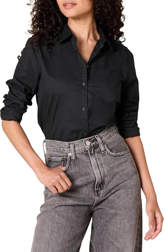 Amazon Essentials Women's Regular-Fit Long-Sleeve Button-Down Cotton Poplin Shirt, Business Casual