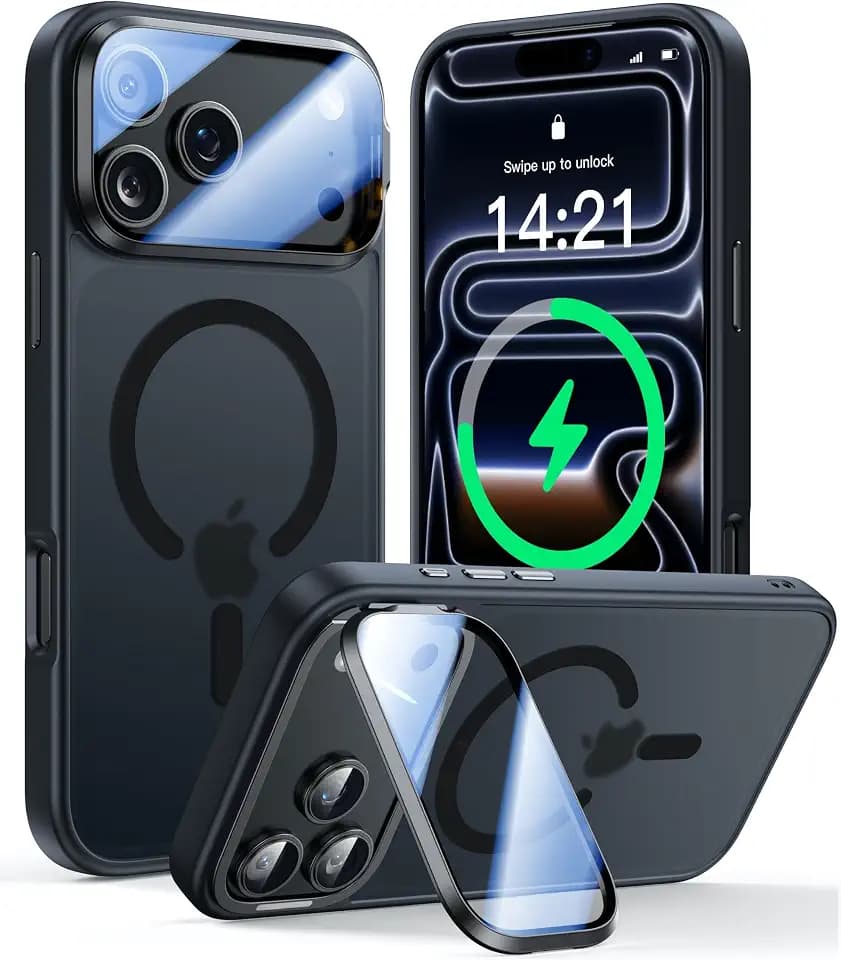 VOFATA for iPhone 18 Pro Max Case/iPhone 17 Pro Max Case with Camera Cover Stand [Fit for MagSafe][10FT Mil-Grade Protection][Built-in Camera Protector] Translucent Magnetic Phone Case, Black