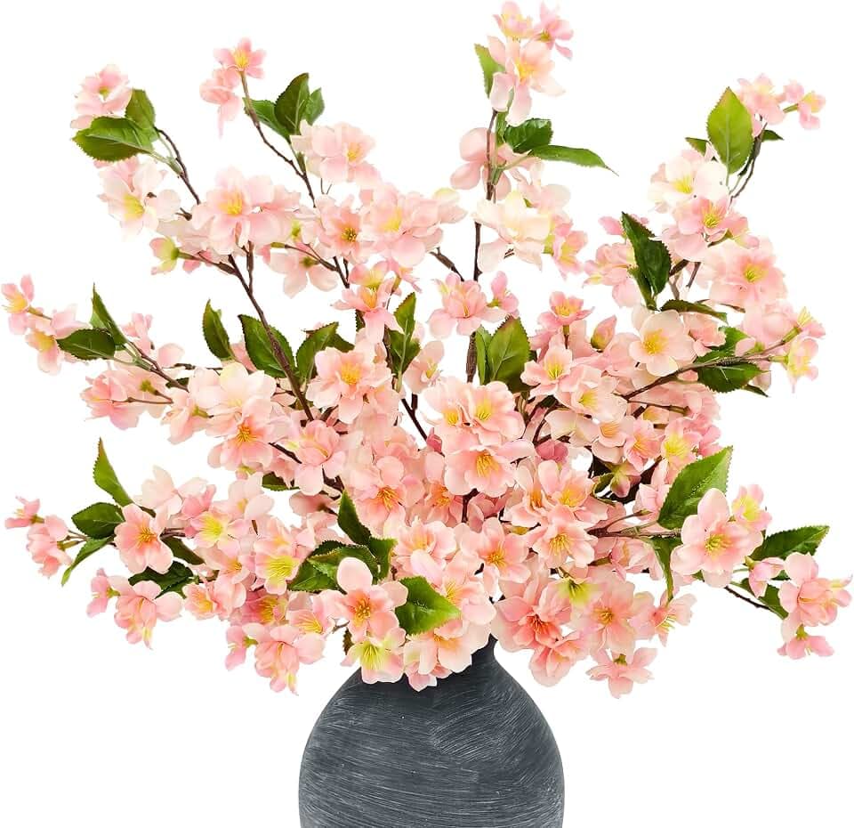YMIFEEY 4 Stück Künstliche Kirschblüten Kunstblumen Osterstrauch Retro Rosa