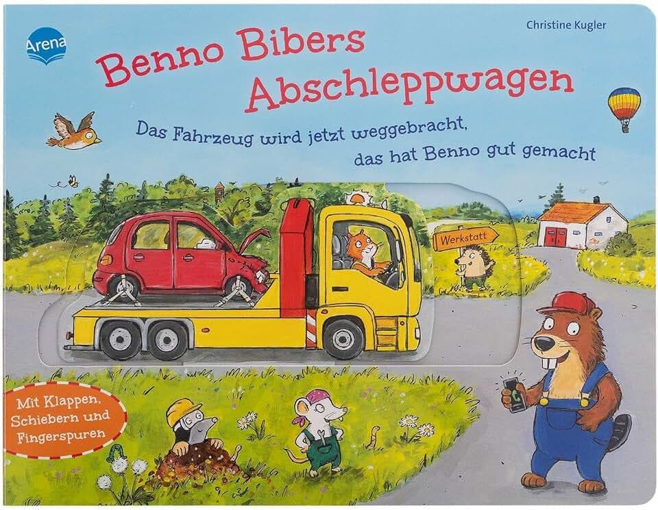 Benno Bibers Abschleppwagen. Das Fahrzeug wird jetzt weggebracht, das hat Benno gut gemacht: Pappbilderbuch zum Mitmachen für Fahrzeugfans ab 2 Jahren ... Klappen, Schieber, Fingerspuren