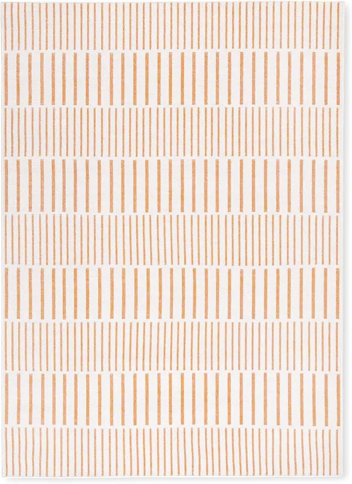 Tommy Bahama Poolside Offset Stripe Indoor Outdoor Area Rug, Stripe Modern Design, UV Fade Resistant, Ivory/Orange,6'6"x9'2"