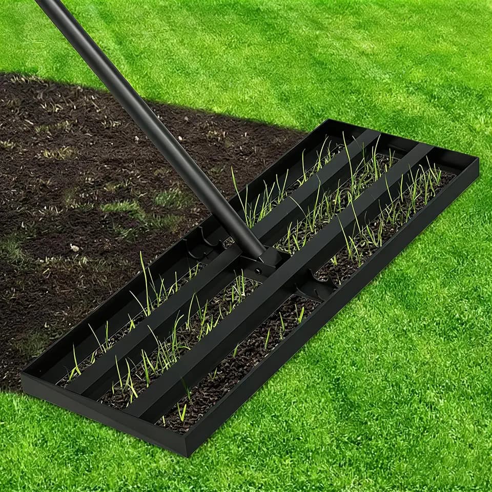 Stainless Steel Lawn Leveling Rake with 70" Adjustable Long Handle – 30"×10" Lawn Leveler for Yard & Garden Soil Leveling, Heavy Duty Top Dressing Rake for Lawn Repair, Landscaping & Grass Care