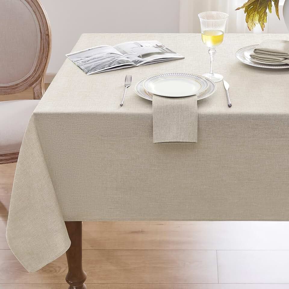 Softalker Tischdecke abwaschbare 220x160 cm Rechteckig aus 210 GSM Leinenoptik Tischtuch abwischbare wasserabweisende Gartentischdecke Beige Table Cloth für Herbst,Outdoor,Party,Geburtstag,Weihnachten